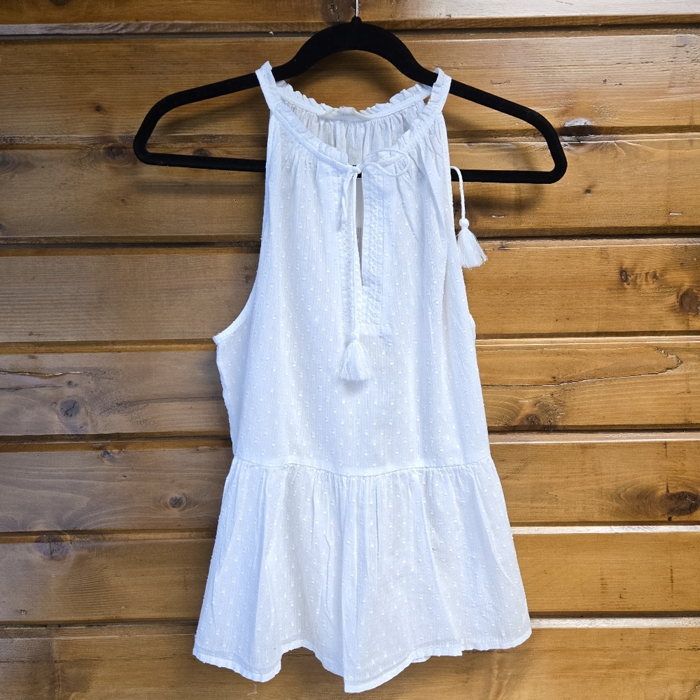 Lucky Brand Dainty Feminine Cottage Core Shabby Chic Sleeveless Top White M